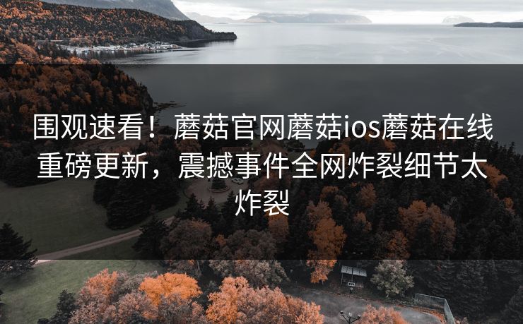 围观速看！蘑菇官网蘑菇ios蘑菇在线重磅更新，震撼事件全网炸裂细节太炸裂