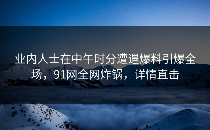 业内人士在中午时分遭遇爆料引爆全场，91网全网炸锅，详情直击