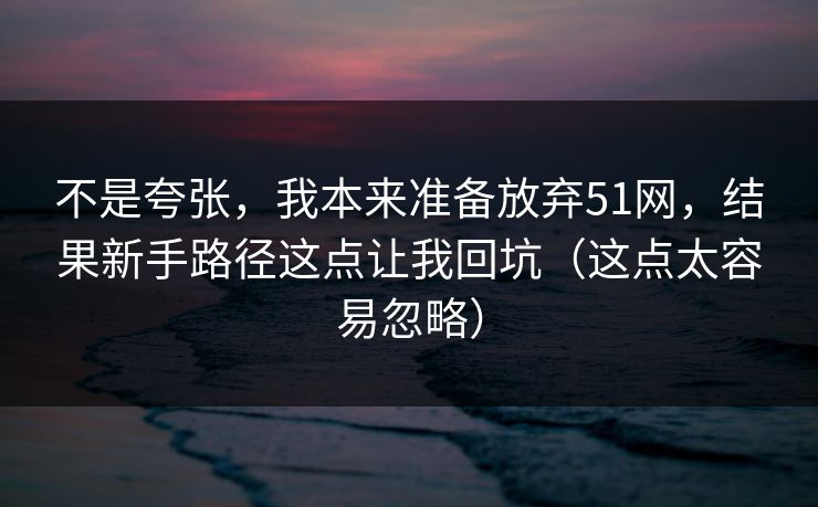 不是夸张，我本来准备放弃51网，结果新手路径这点让我回坑（这点太容易忽略）
